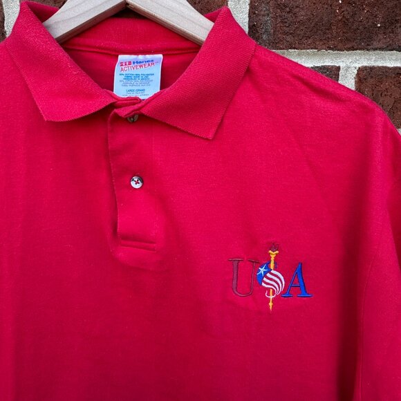 Vintage Hanes USA 96 Olympics Polo Mens Large Red - Picture 2 of 8
